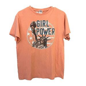 Girl Power Coral Pink USA Patriot America T Shirt M Women's Delta Pro Weight